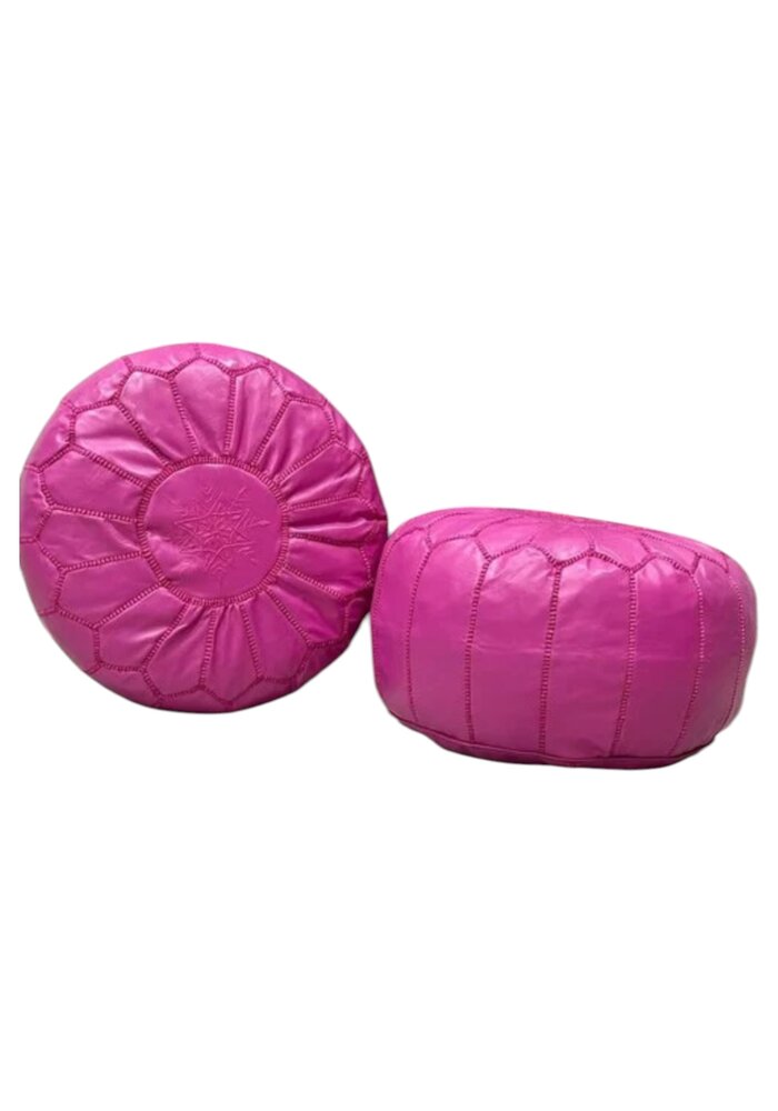 Poef - Leer fuchsia