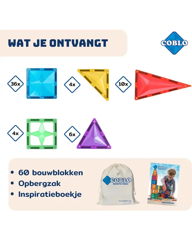 Coblo Coblo Magnetische bouwstenen Classic - 60 delig Coblo Coblo Magnetische bouwstenen Classic - 60 delig