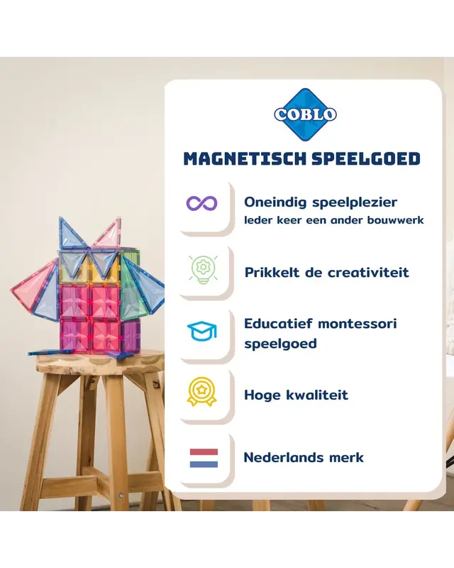 Coblo Coblo Magnetische bouwstenen Pastel - 35 delig Coblo Coblo Magnetische bouwstenen Pastel - 35 delig