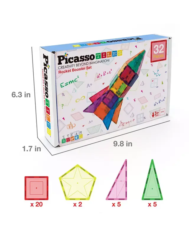 PicassoTiles PicassoTiles Rocket Booster Magnetic Tiles set 32 delig PicassoTiles PicassoTiles Rocket Booster Magnetic Tiles set 32 delig