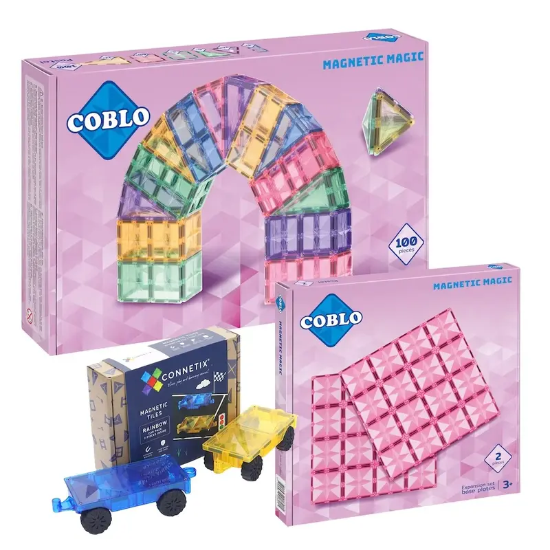 Coblo Coblo Magnetische bouwstenen Pastel - 102 delig + Gratis auto