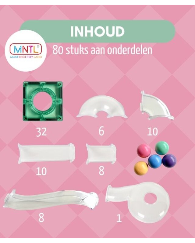 MNTL MNTL Magnetische knikkerbaan 80 delig - Pastel