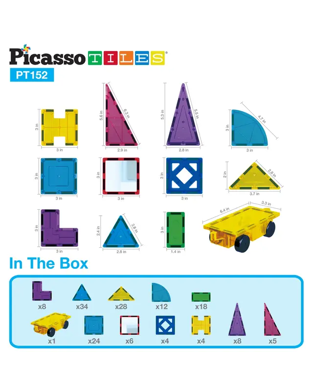 PicassoTiles PicassoTiles Magneet speelgoed complete set 152 delig PicassoTiles PicassoTiles Magneet speelgoed complete set 152 delig