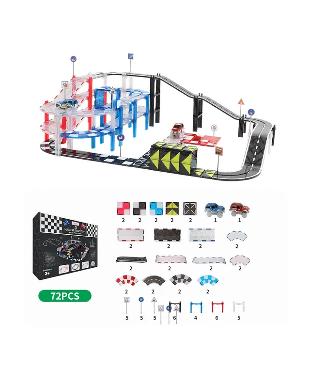 MNTL MNTL Magnetische Autobaan Set 72-delig MNTL MNTL Magnetische Autobaan Set 72-delig