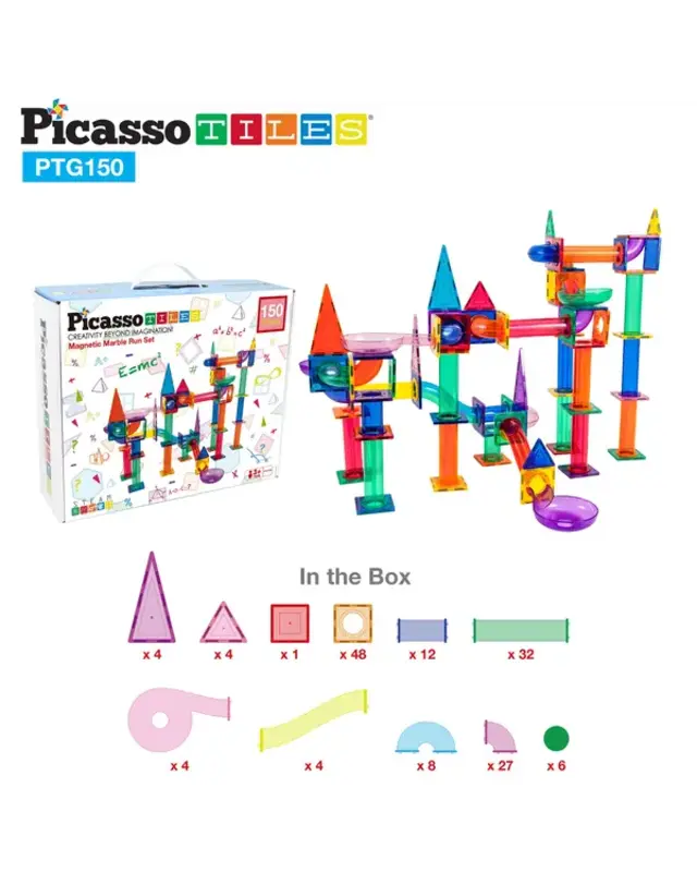 PicassoTiles Picasso Tiles knikkerbaan bouwstenenset - 150 delig PicassoTiles Picasso Tiles knikkerbaan bouwstenenset - 150 delig