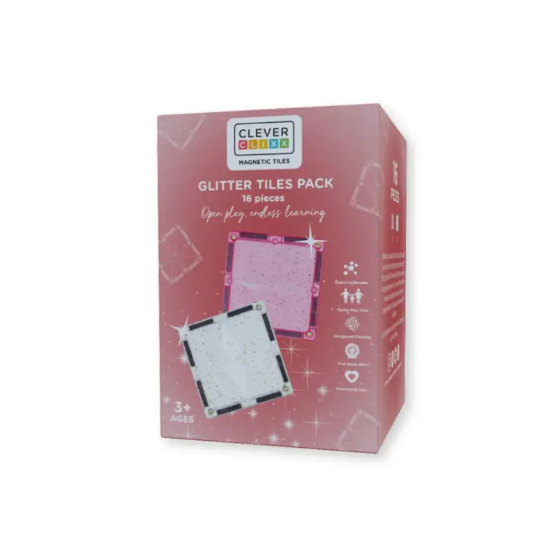 Cleverclixx Cleverclixx Glitter Tiles Pack Transparant & Pink 16-delig