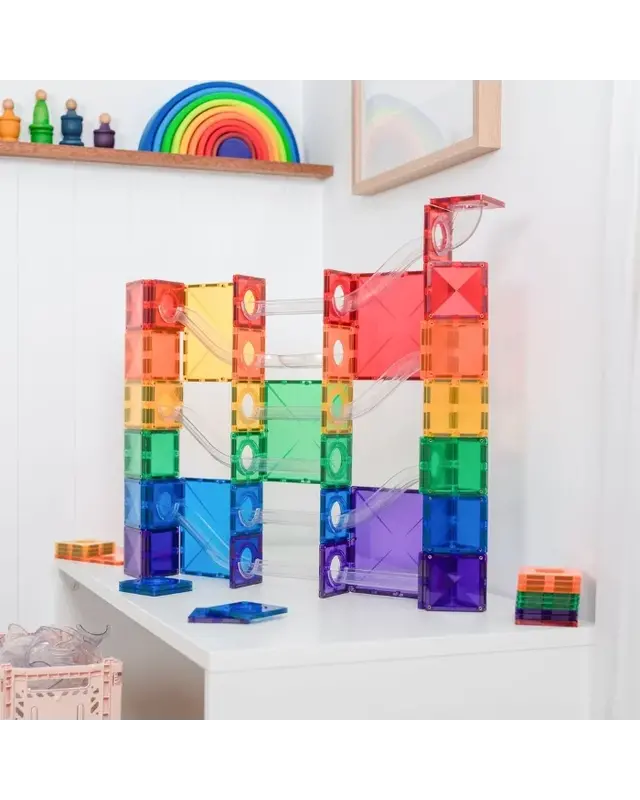 CONNETIX CONNETIX Magnetic Tiles Super Ball Run Rainbow 134 stuks CONNETIX CONNETIX Magnetic Tiles Super Ball Run Rainbow 134 stuks