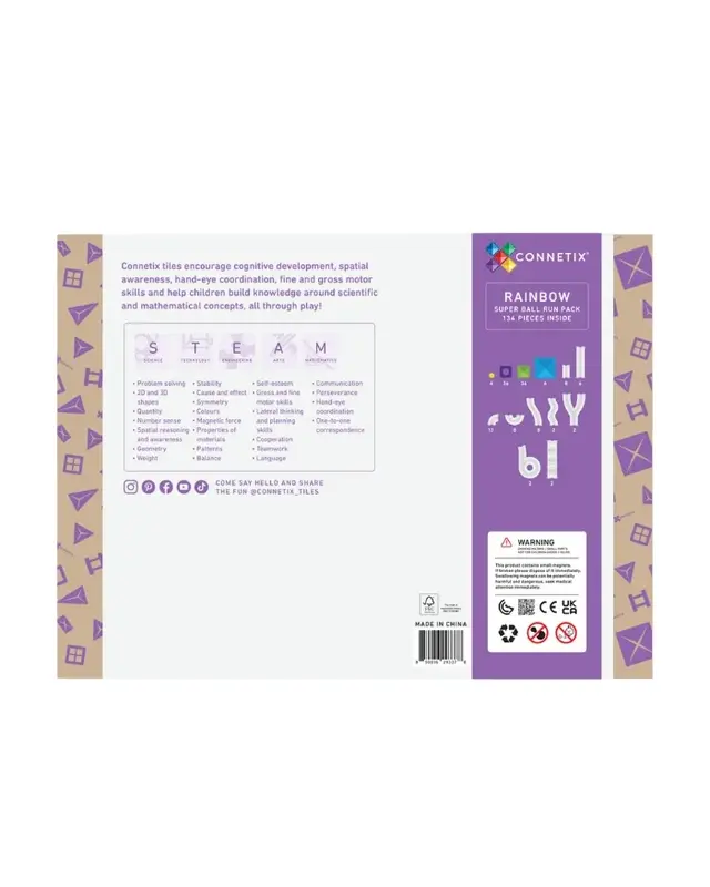 CONNETIX CONNETIX Magnetic Tiles Super Ball Run Rainbow 134 stuks CONNETIX CONNETIX Magnetic Tiles Super Ball Run Rainbow 134 stuks