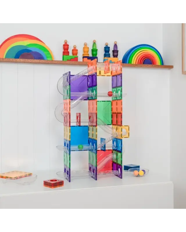 CONNETIX CONNETIX Magnetic Tiles Super Ball Run Rainbow 134 stuks CONNETIX CONNETIX Magnetic Tiles Super Ball Run Rainbow 134 stuks