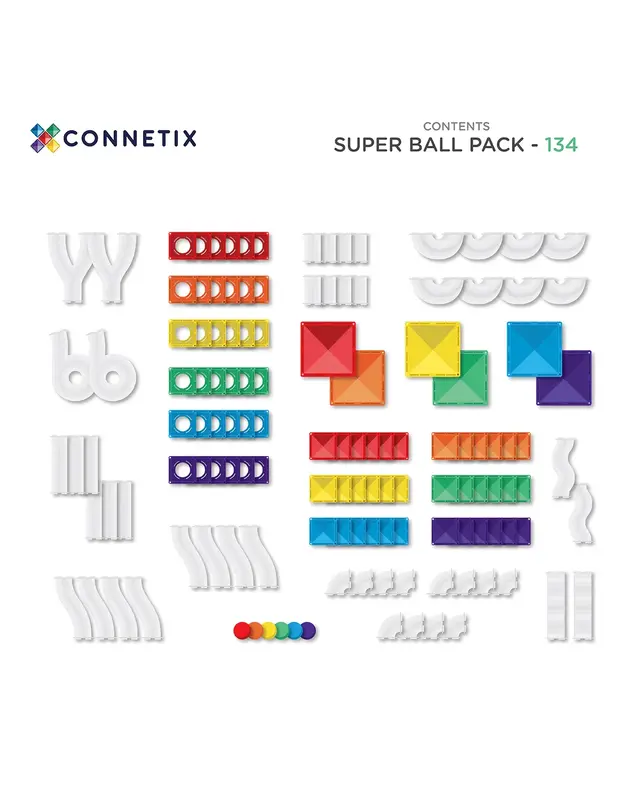 CONNETIX CONNETIX Magnetic Tiles Super Ball Run Rainbow 134 stuks CONNETIX CONNETIX Magnetic Tiles Super Ball Run Rainbow 134 stuks