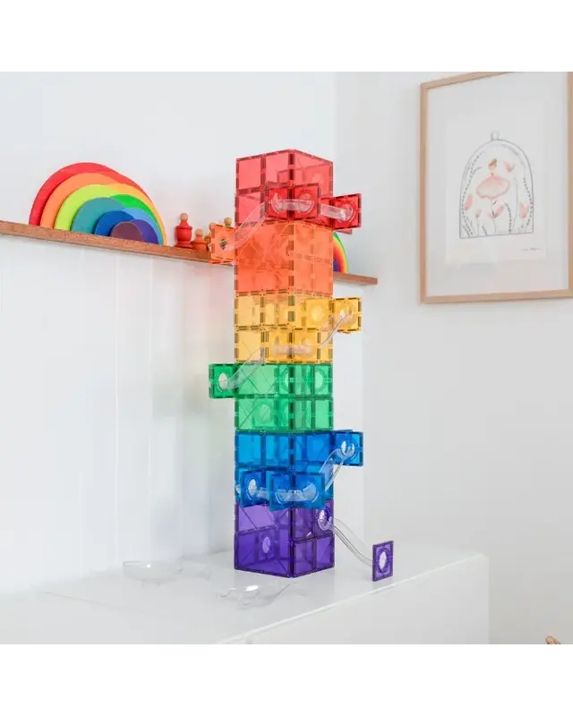 CONNETIX CONNETIX Magnetic Tiles Super Ball Run Rainbow 134 stuks CONNETIX CONNETIX Magnetic Tiles Super Ball Run Rainbow 134 stuks