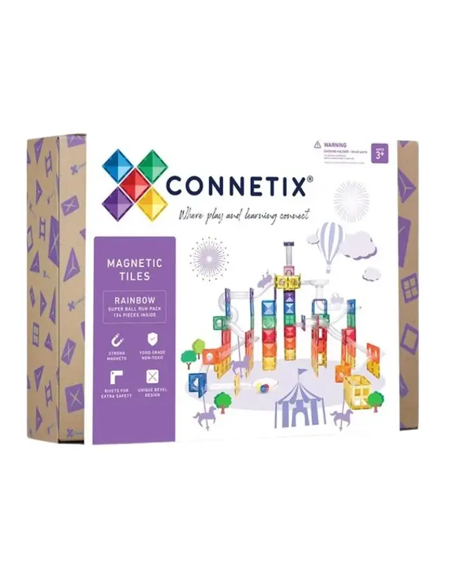 CONNETIX CONNETIX Magnetic Tiles Super Ball Run Rainbow 134 stuks CONNETIX CONNETIX Magnetic Tiles Super Ball Run Rainbow 134 stuks