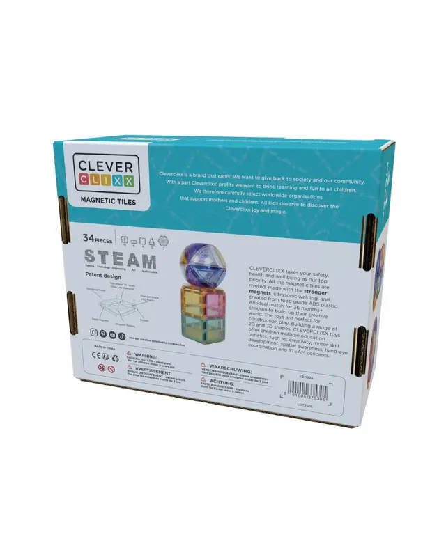 Cleverclixx Cleverclixx Magnetische Tegels Small Pack Pastel 34-delig Cleverclixx Cleverclixx Magnetische Tegels Small Pack Pastel 34-delig