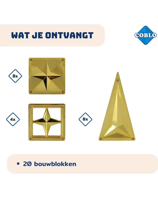 Coblo Coblo Magnetische tegels Goud 20-delig Coblo Coblo Magnetische tegels Goud 20-delig