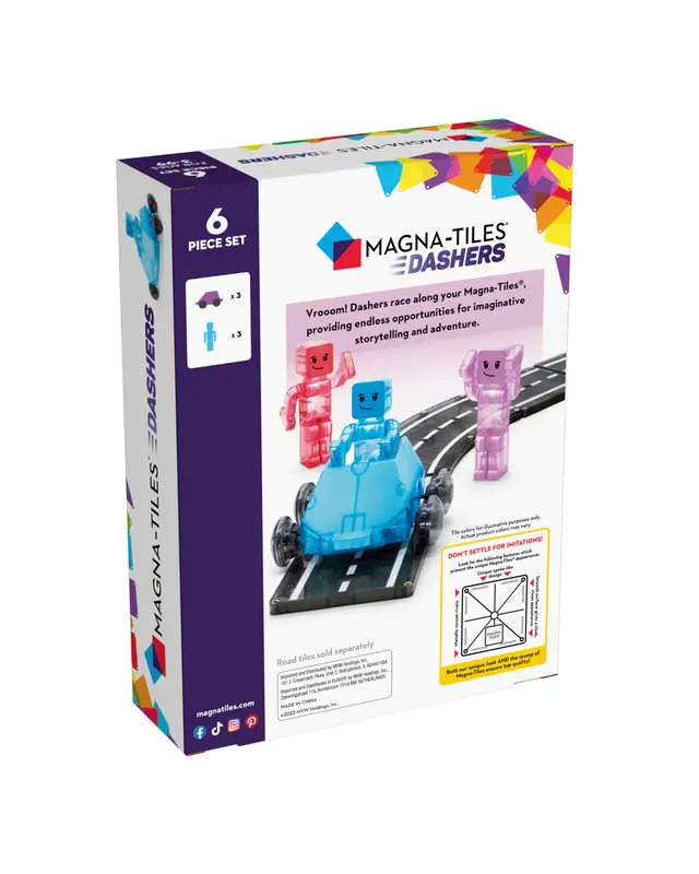Magna Tiles Magna-Tiles Dashers 6-Piece Set, Speelgoed auto speelset, 3 jaar, Blauw, Paars, Rood