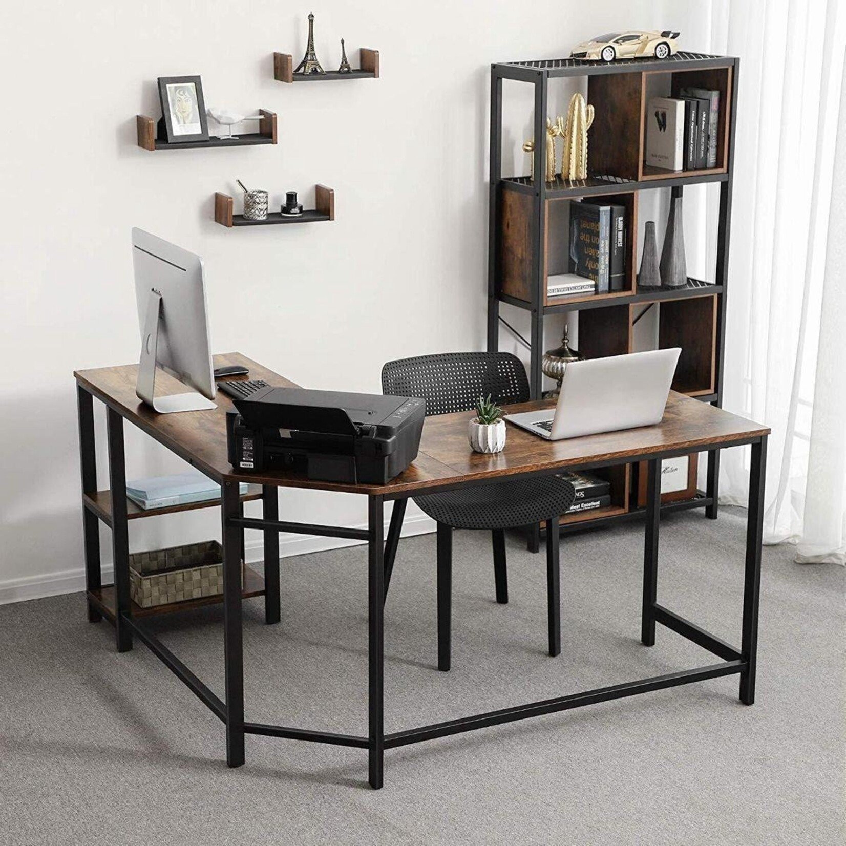 Bobbel Home Industrial Corner Desk - L-shaped - MDF / Metal