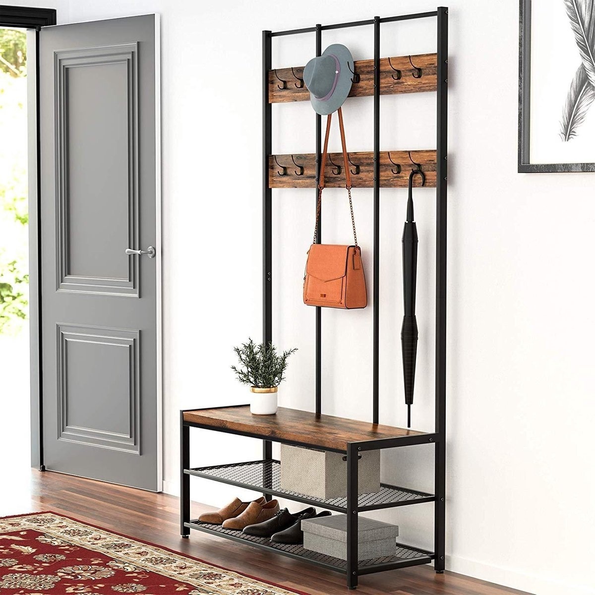 Bobbel Home - Garderoberek 3 In 1 - Industrieel - Donkerbruin