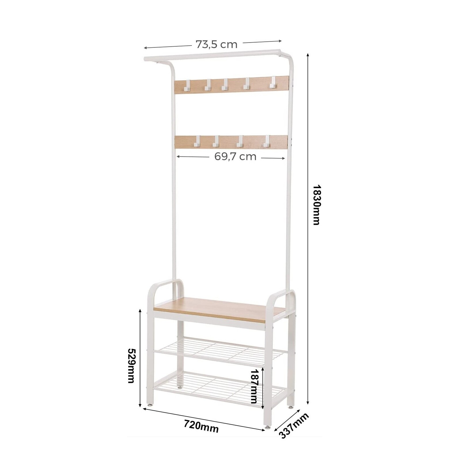 Bobbel Home Parya Home - Clothes Rack - Coat and shoe rack - 9 Hooks