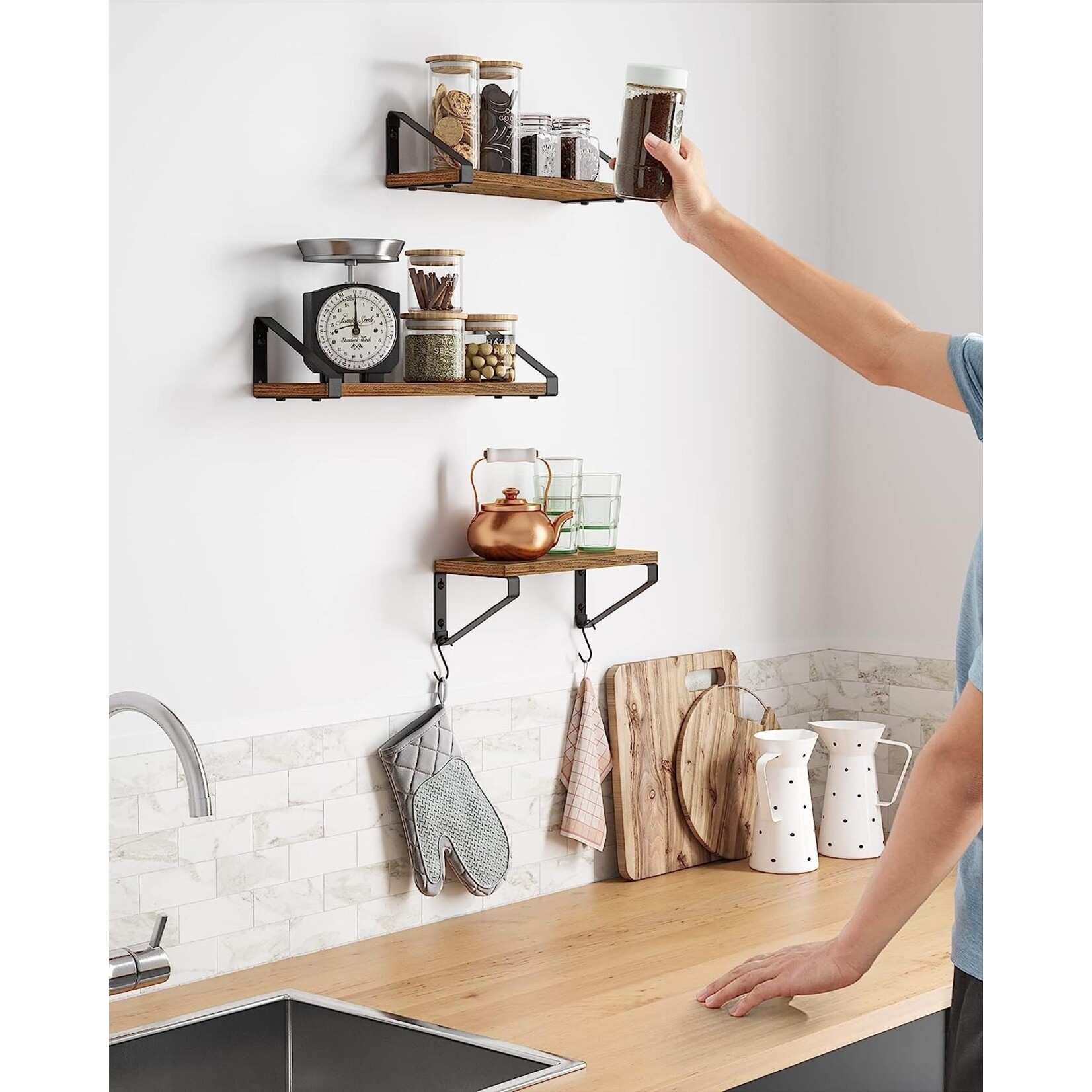 Bobbel Home Bobbel Home - Wall Shelves - Set Of 3 - Wood - Industrial