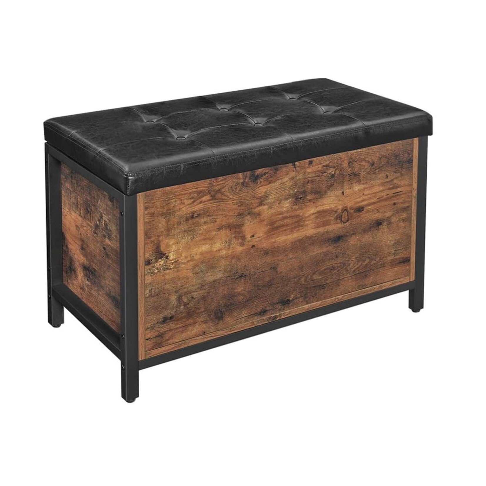 Bobbel Home Opbergbank - Industrieel - Kunstleer - Bruin/Zwart