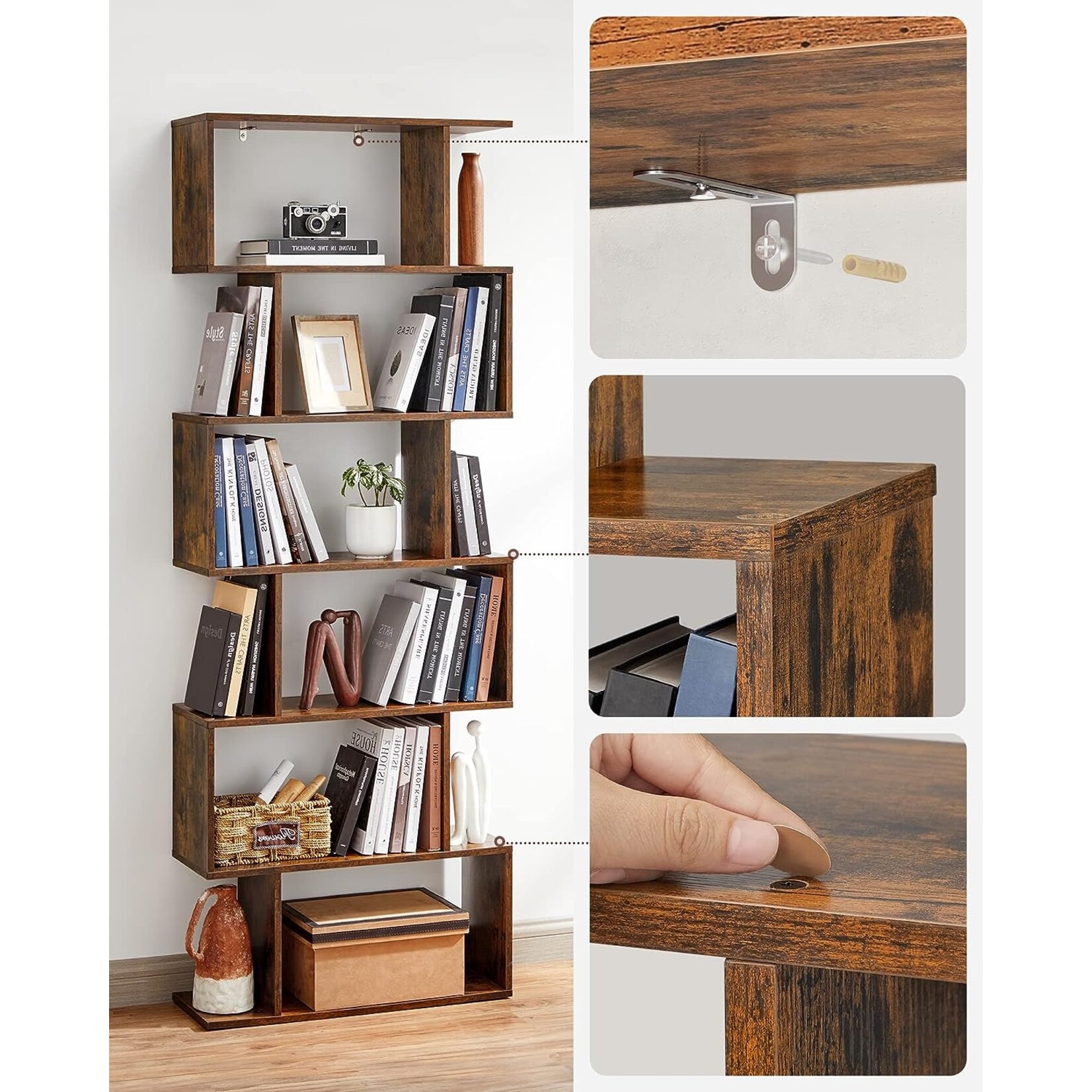 Bobbel Home Bookcase - Industrial Cabinet - Cabinet - Living Room Cabinet - Cube Cabinet - 6 Compartments - Brown