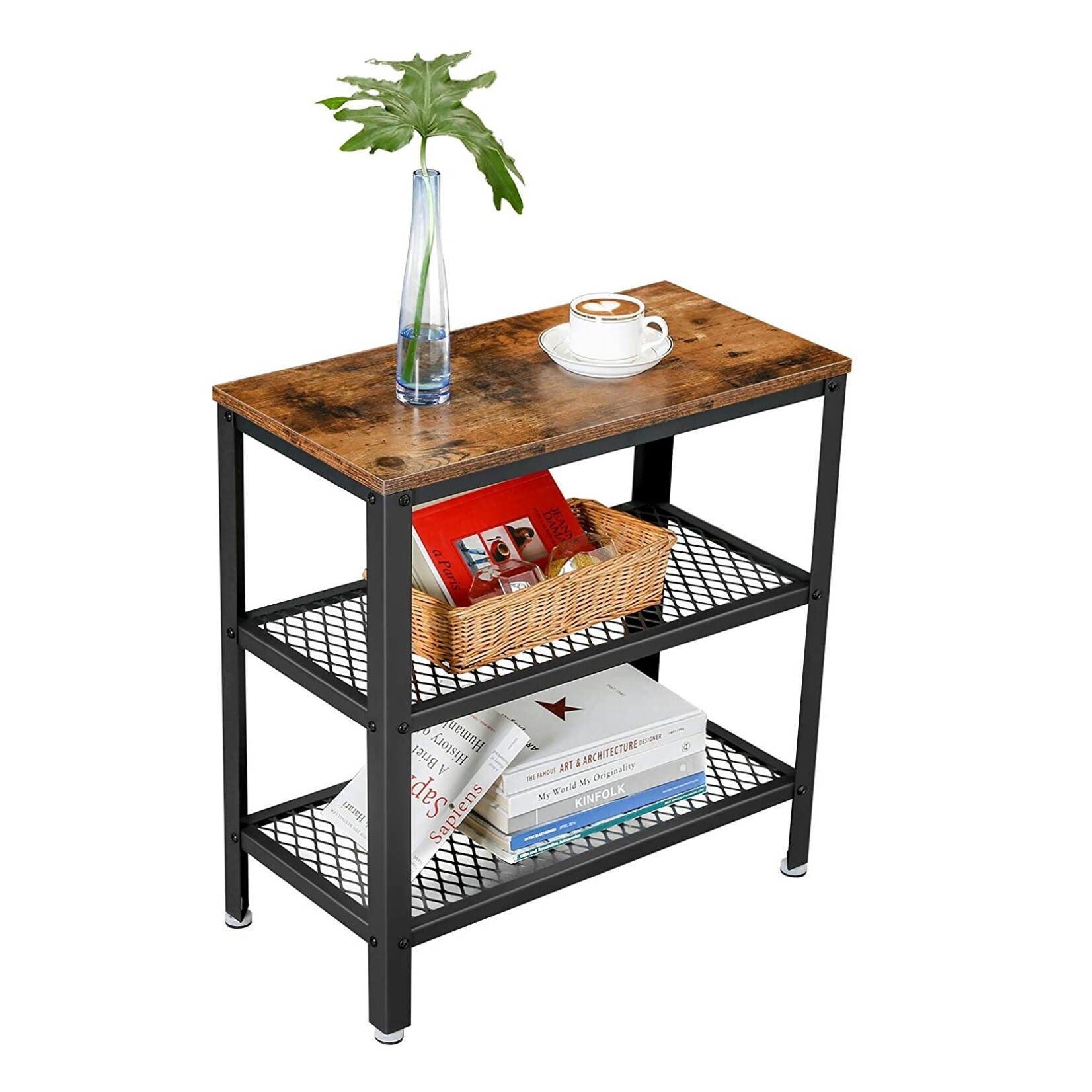 Bobbel Home Bobbel Home - Small wooden side table - Includes 2 grid boards - Metal - Brown & Black