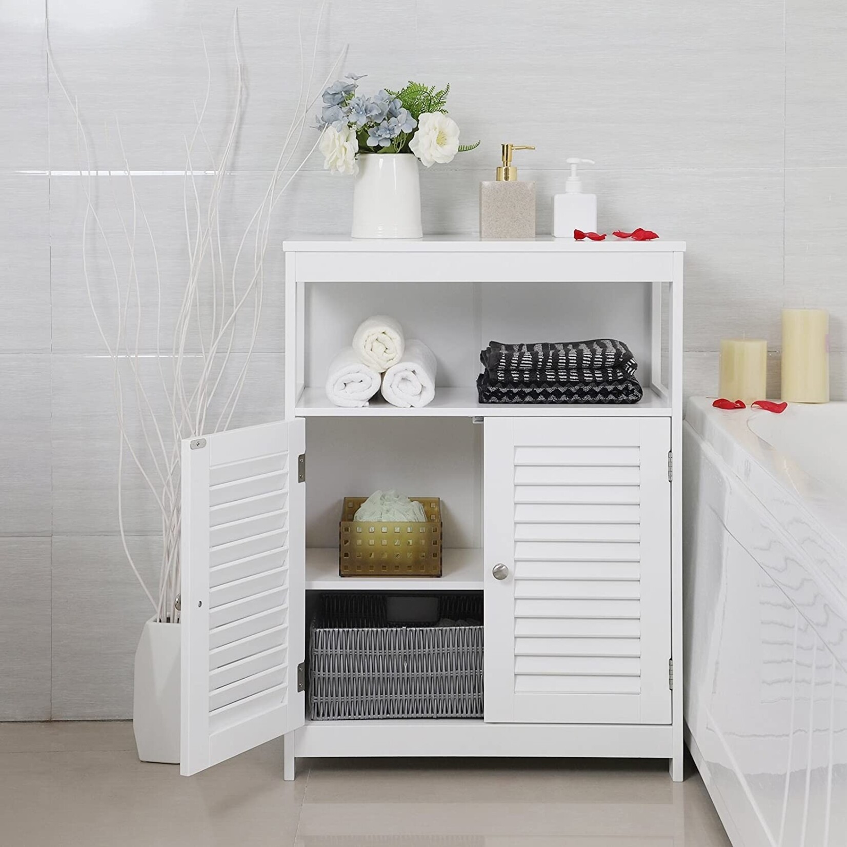 Bobbel Home Bobbel Home - White Bathroom Cabinet - Includes 2 Slat Doors - Rustic - MDF
