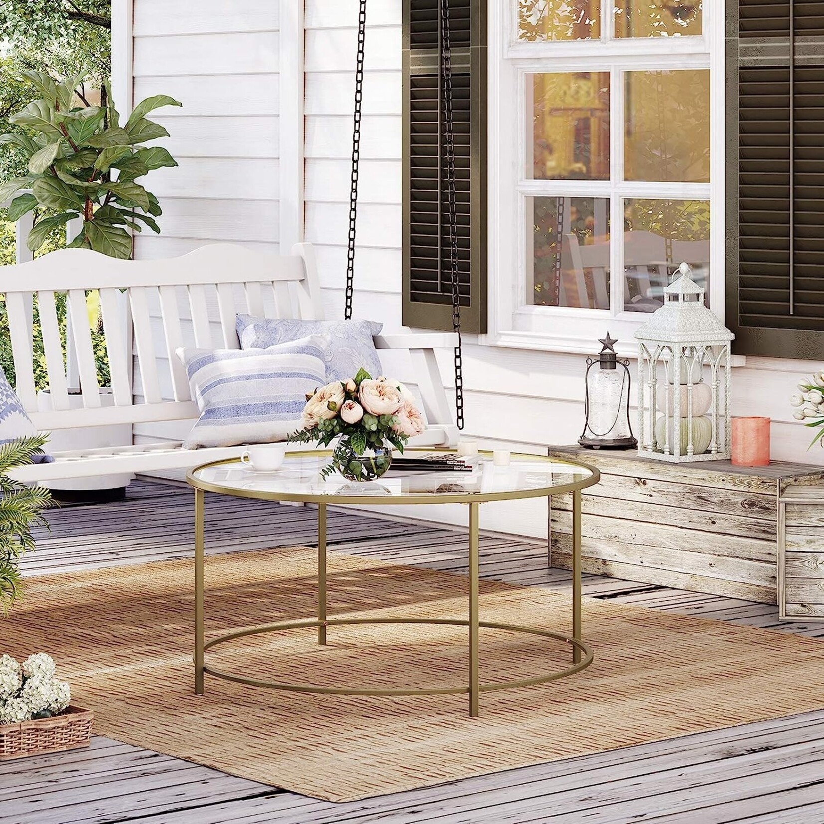 Bobbel Home Bobbel Home - Round Coffee Table - Glass Plate - Metal Frame - Coffee Table - Gold