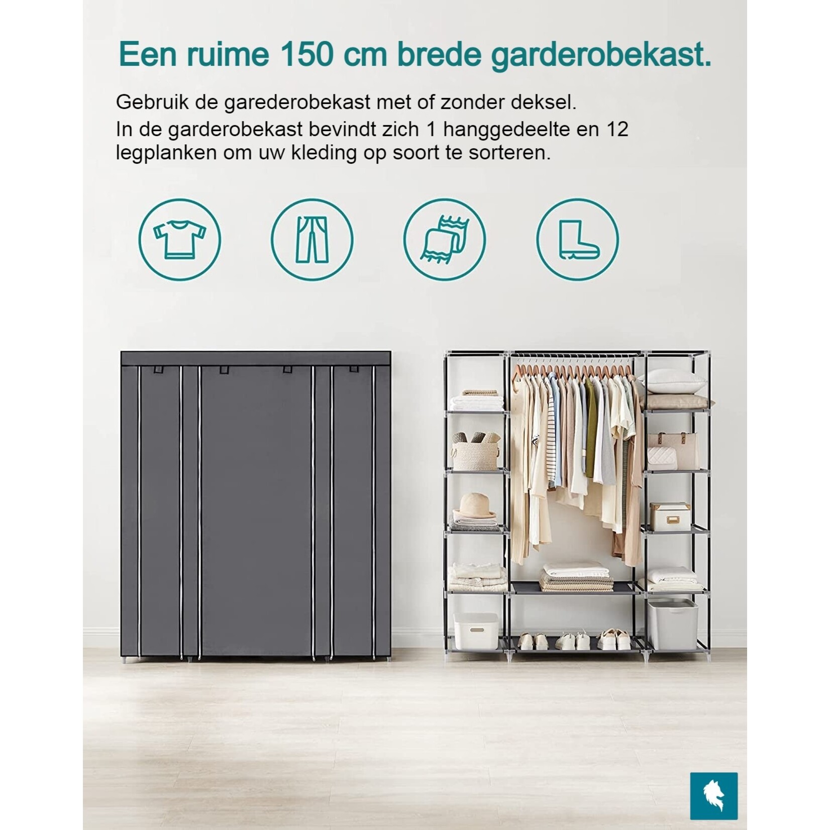 Bobbel Home Bobbel Home - Kledingkast - 175x150x45 - Linnenkast - Stof - Grijs