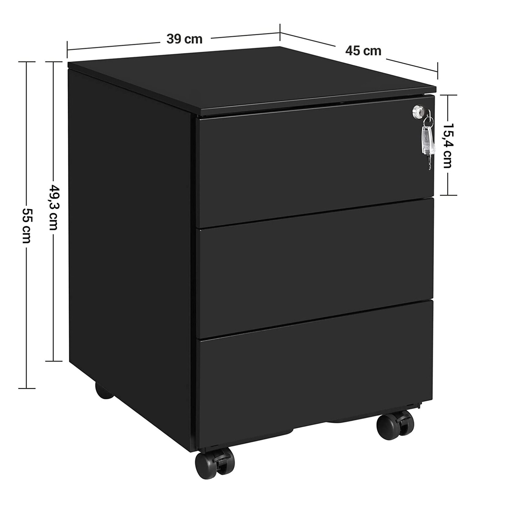 Bobbel Home Bureau Ladeblok verrijdbaar Incl. Slot - 55x45x39cm - Zwart