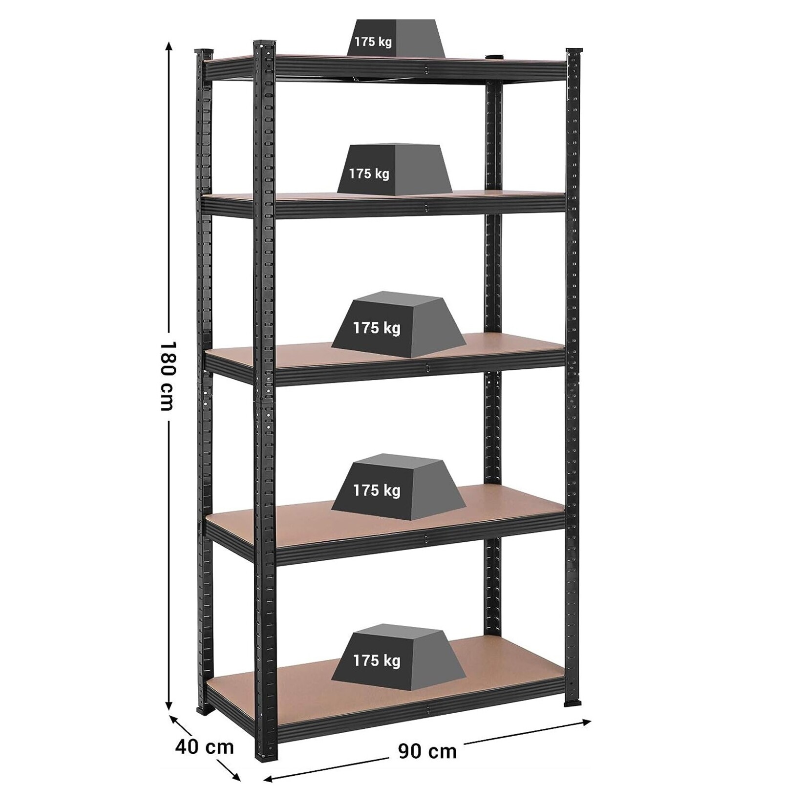 Bobbel Home Bobbel Garden- Stellingkast - 5 planken - 180 x 90 x 40 cm - Zwart