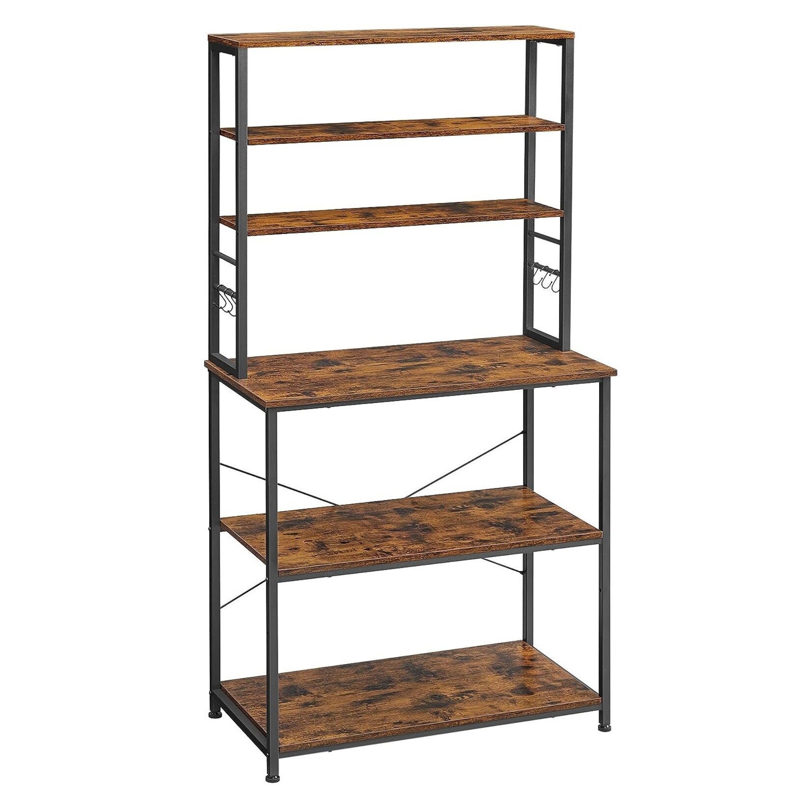 Bobbel Home Upright Kitchen Rack - Incl 6 shelves and 6 hooks - Industrial Design - Brown & Black