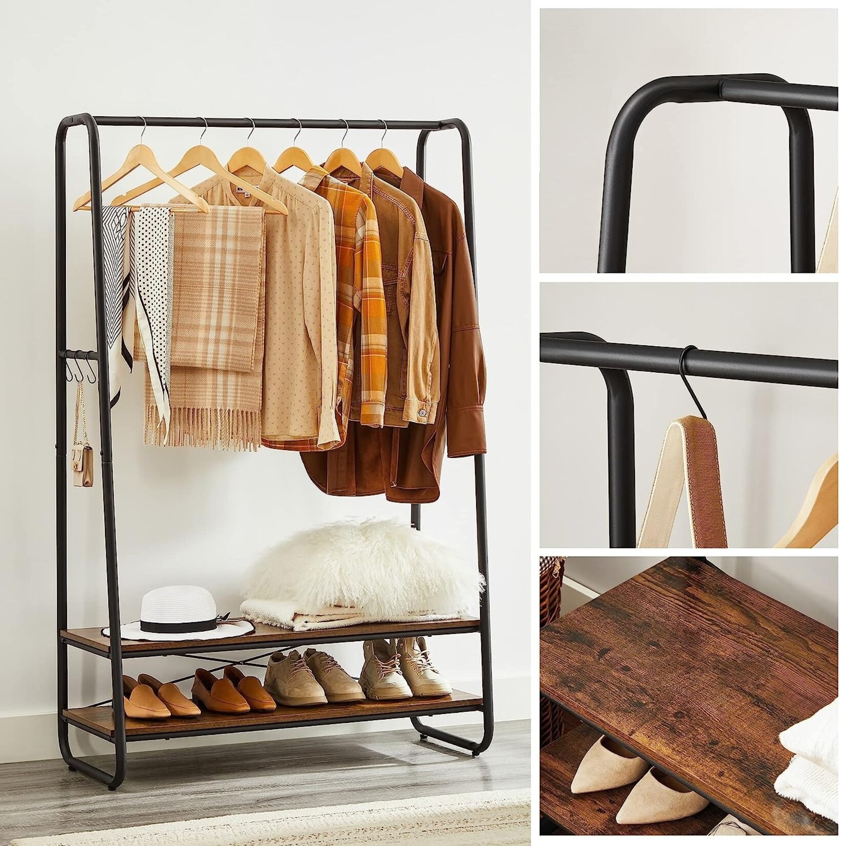 Bobbel Home Bobble Home - clothes rack - Coat rack - Steel Frame - Industrial - Incl 6 hooks - Black