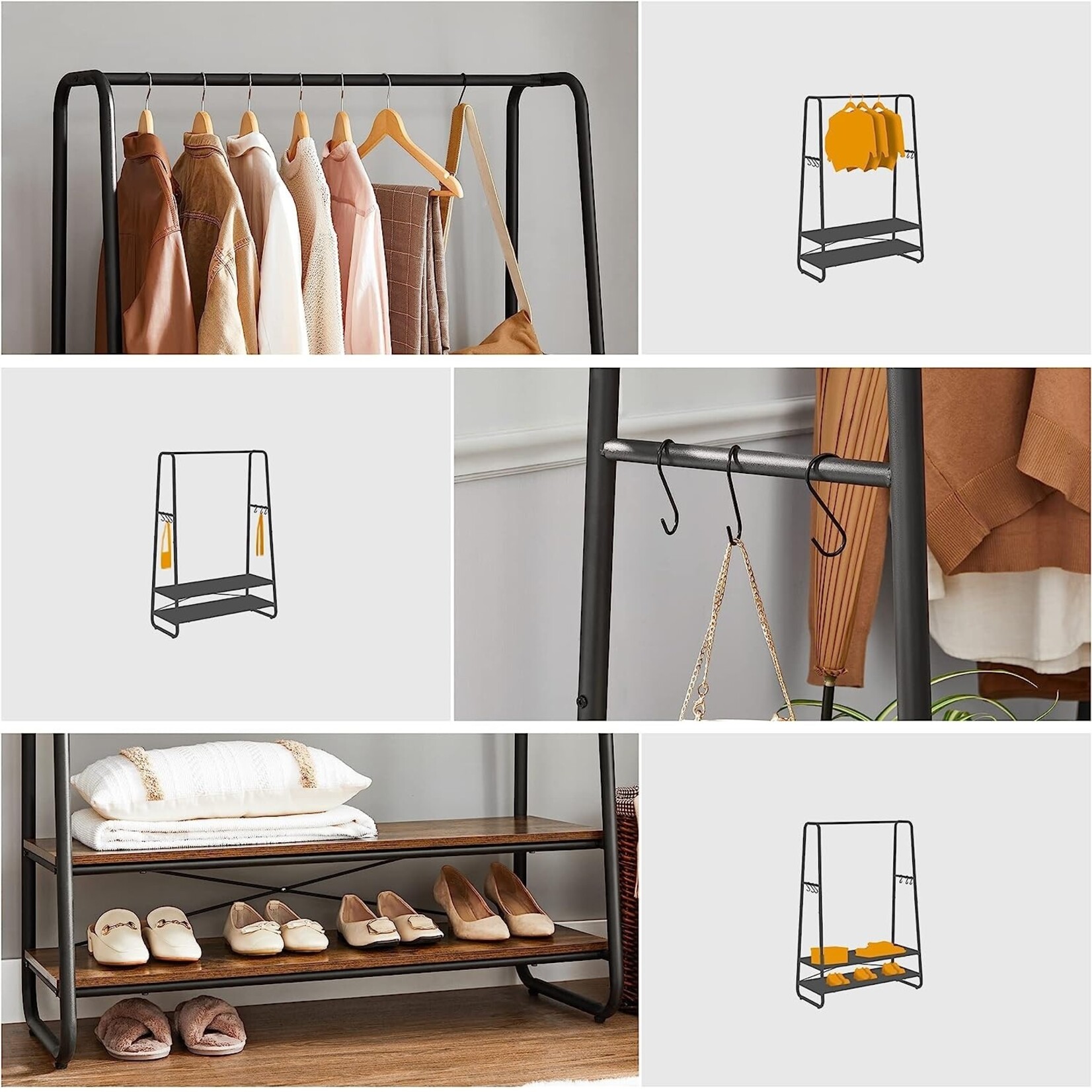 Bobbel Home Bobble Home - clothes rack - Coat rack - Steel Frame - Industrial - Incl 6 hooks - Black