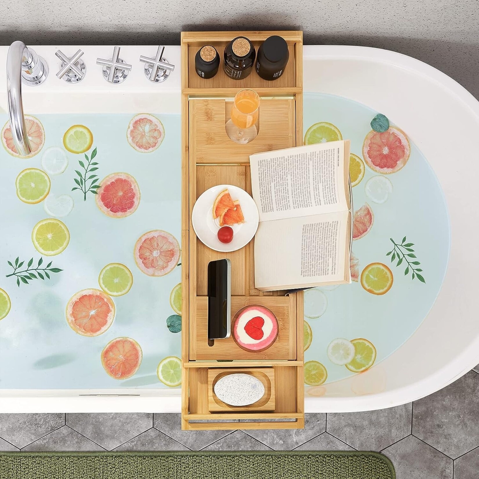 Bobbel Home Bobbel Home - Uitschuifbaar badrekje - Met bekerhouder - Bamboe