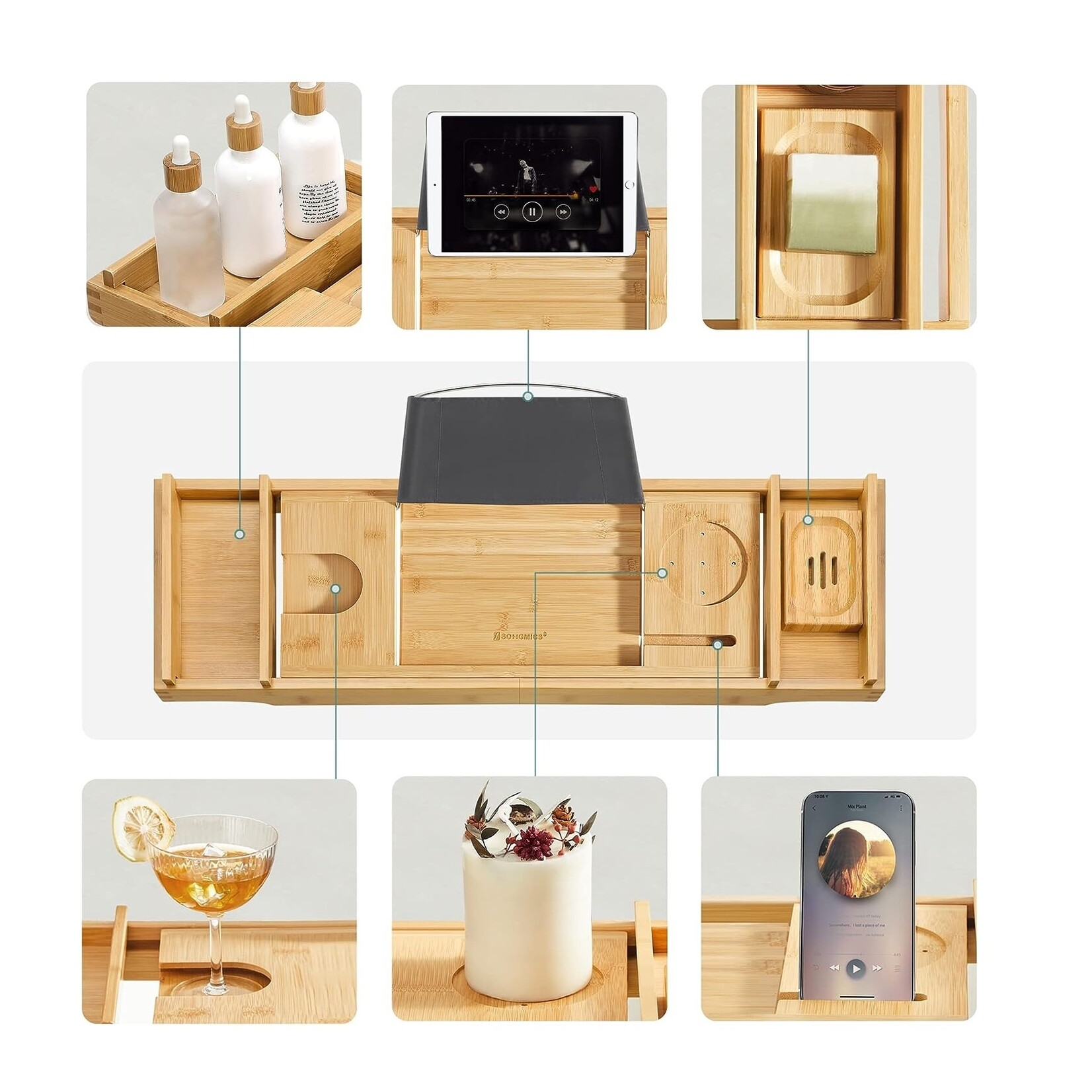 Bobbel Home Bobble Home - Extendable bath rack - With cup holder - Bamboo