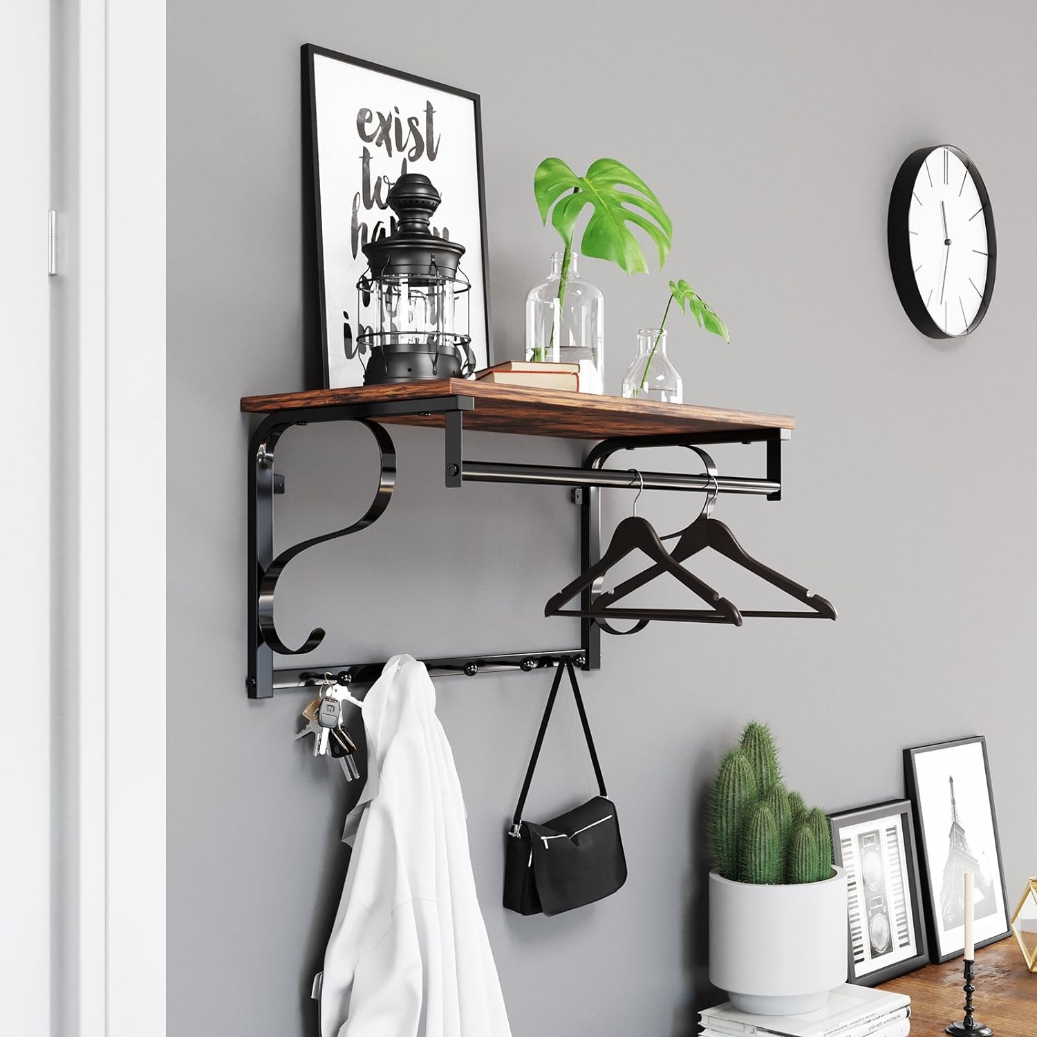 Bobbel Home - Kapstok - 5 Haken - Metaal/Hout - Donkerbruin
