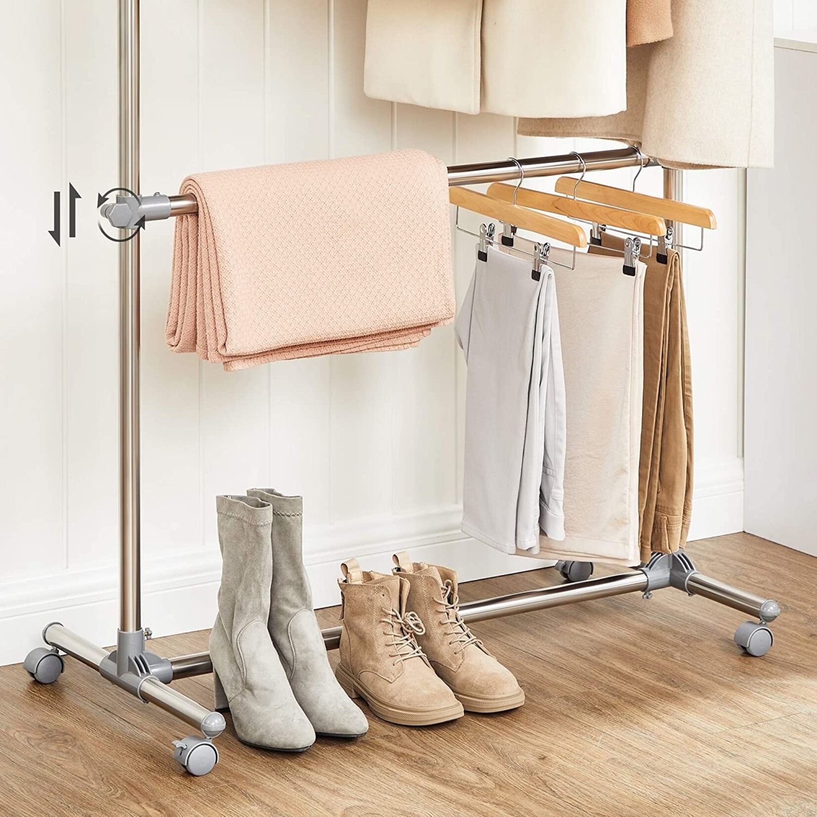 Bobbel Home Bobble Home - Wardrobe Rack - With Wheels - Height Adjustable - Stainless Steel - Silver
