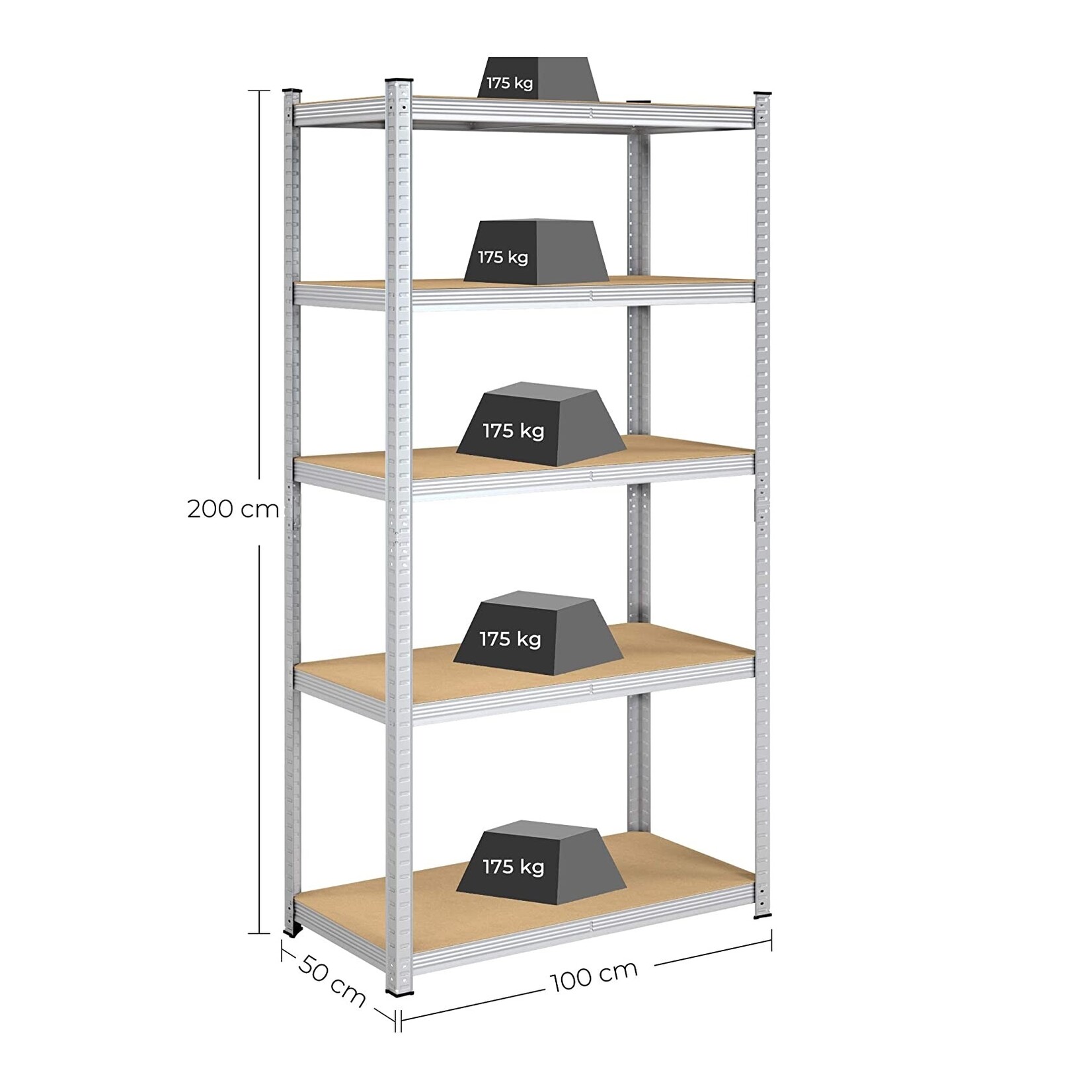 Bobbel Home Bobbel Home - stellingkast -Kelderkast - 200 x 100 x 50 cm - Zilverkleurig