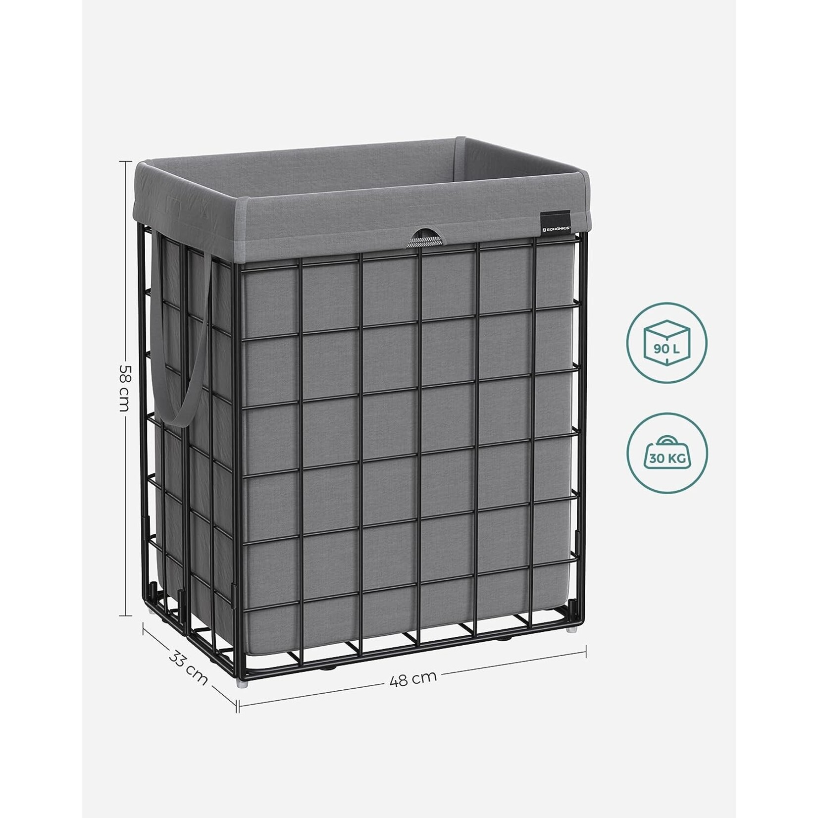 Bobbel Home Bobble Home- Laundry basket 90L - Foldable - Metal Frame - Black/Gray