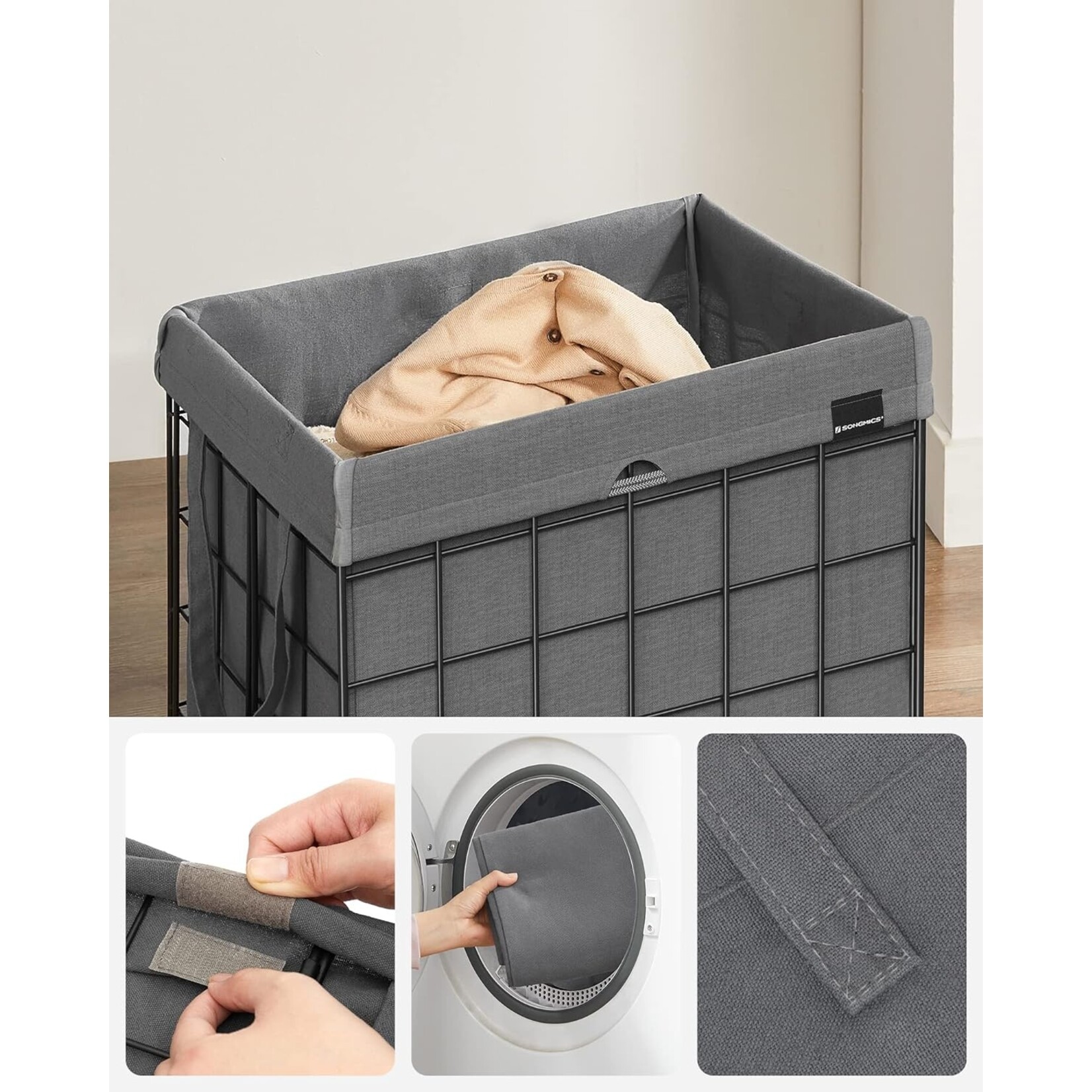 Bobbel Home Bobble Home- Laundry basket 90L - Foldable - Metal Frame - Black/Gray