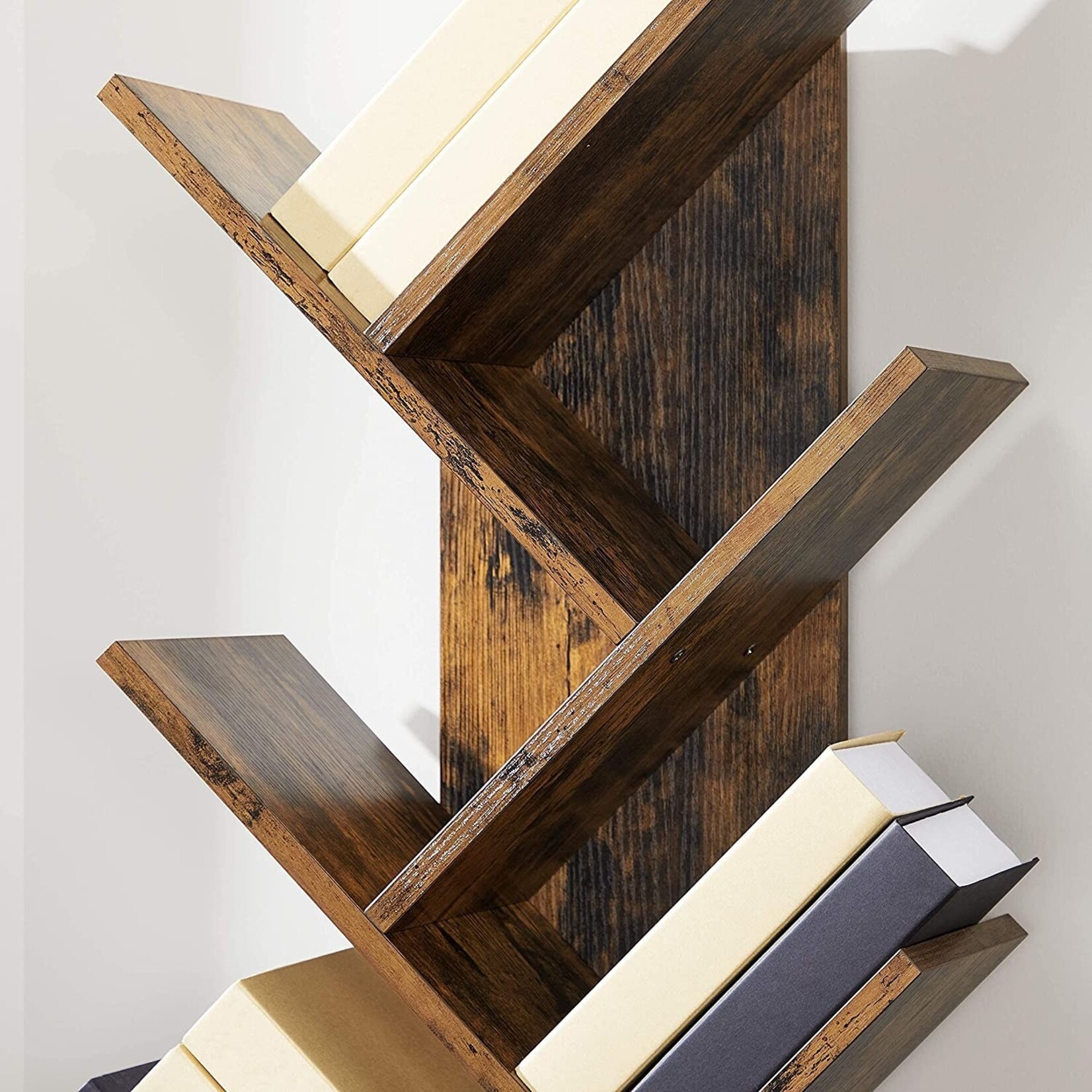 Bobbel Home Bobbel Home - Houten Boekenkast - 8 niveaus - Vintage - Staande Plank - Bruin