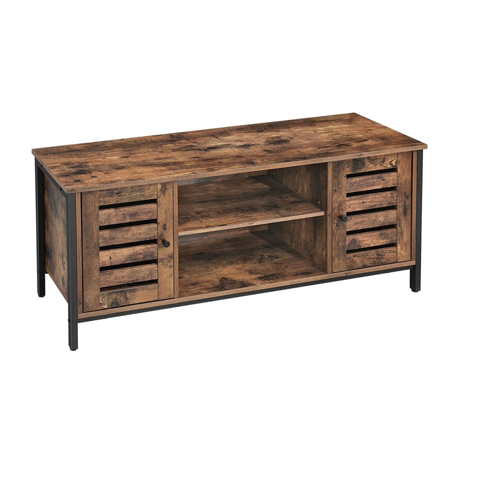 Bobbel Home Tv furniture industrial - Wooden TV table - 2 cabinets and 2 shelves - Vintage - Dark brown