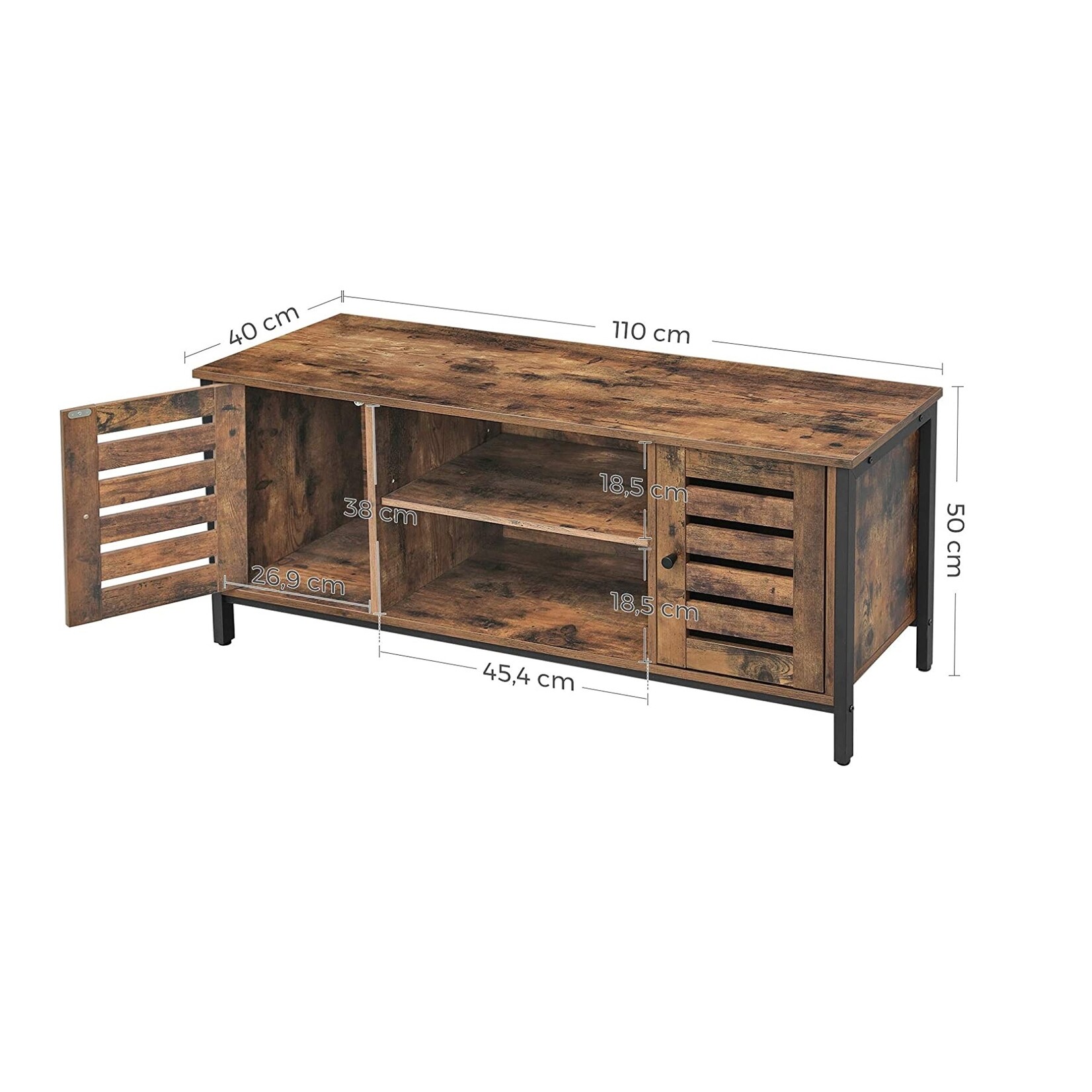 Bobbel Home Bobbel Home - Houten Televisietafel - TV meubel - 2 kasten en 2 legplanken - Vintage - Donkerbruin