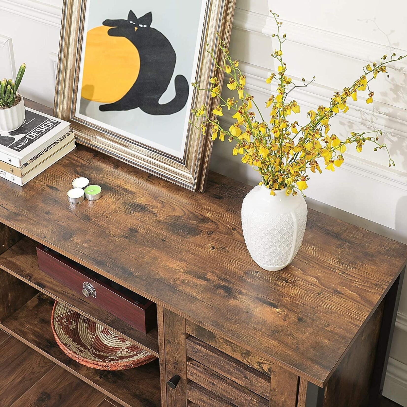 Bobbel Home Tv furniture industrial - Wooden TV table - 2 cabinets and 2 shelves - Vintage - Dark brown