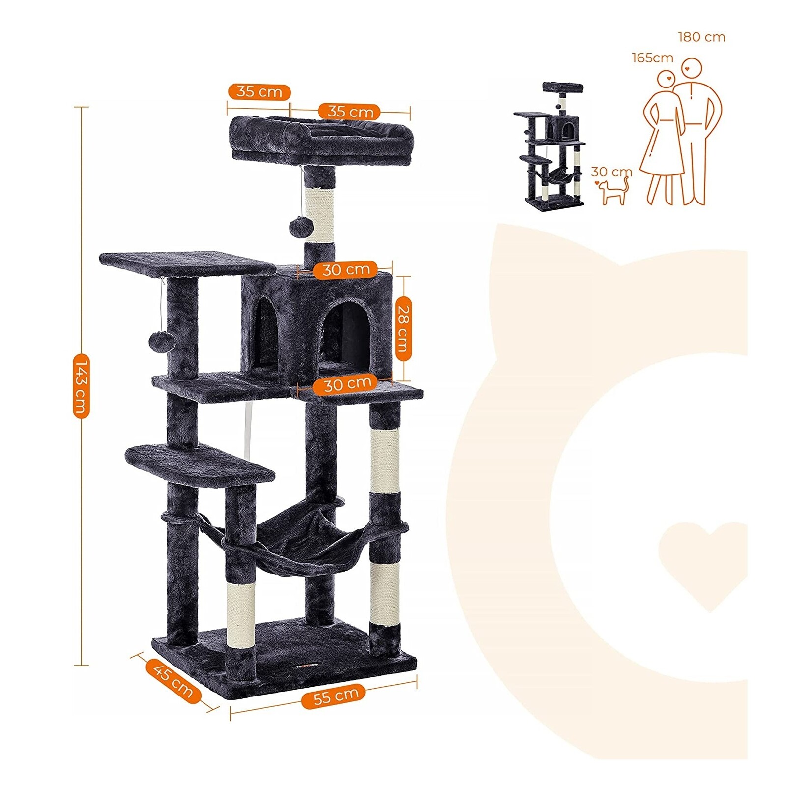 Bobbel Home Bobbel Home - Scratching post - Incl. hammock - Cat tree - Cave - Plush - Dark gray