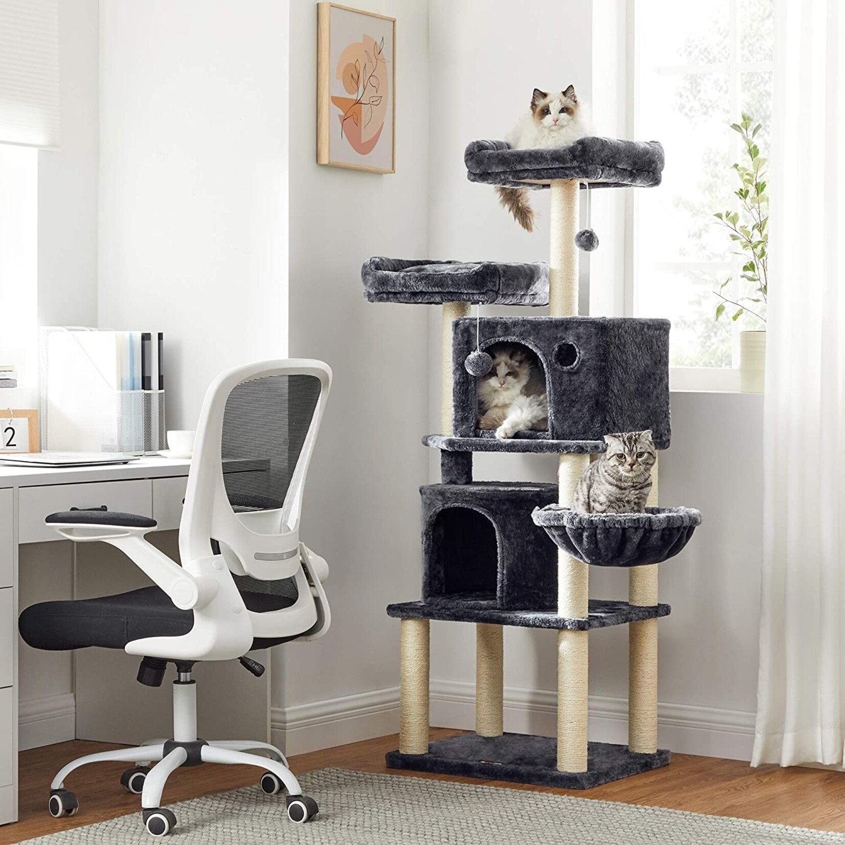 Bobbel Home Bobbel Home - Stable scratching post - Incl. 2 caves - Climbing tree - Basket - Dark Grey