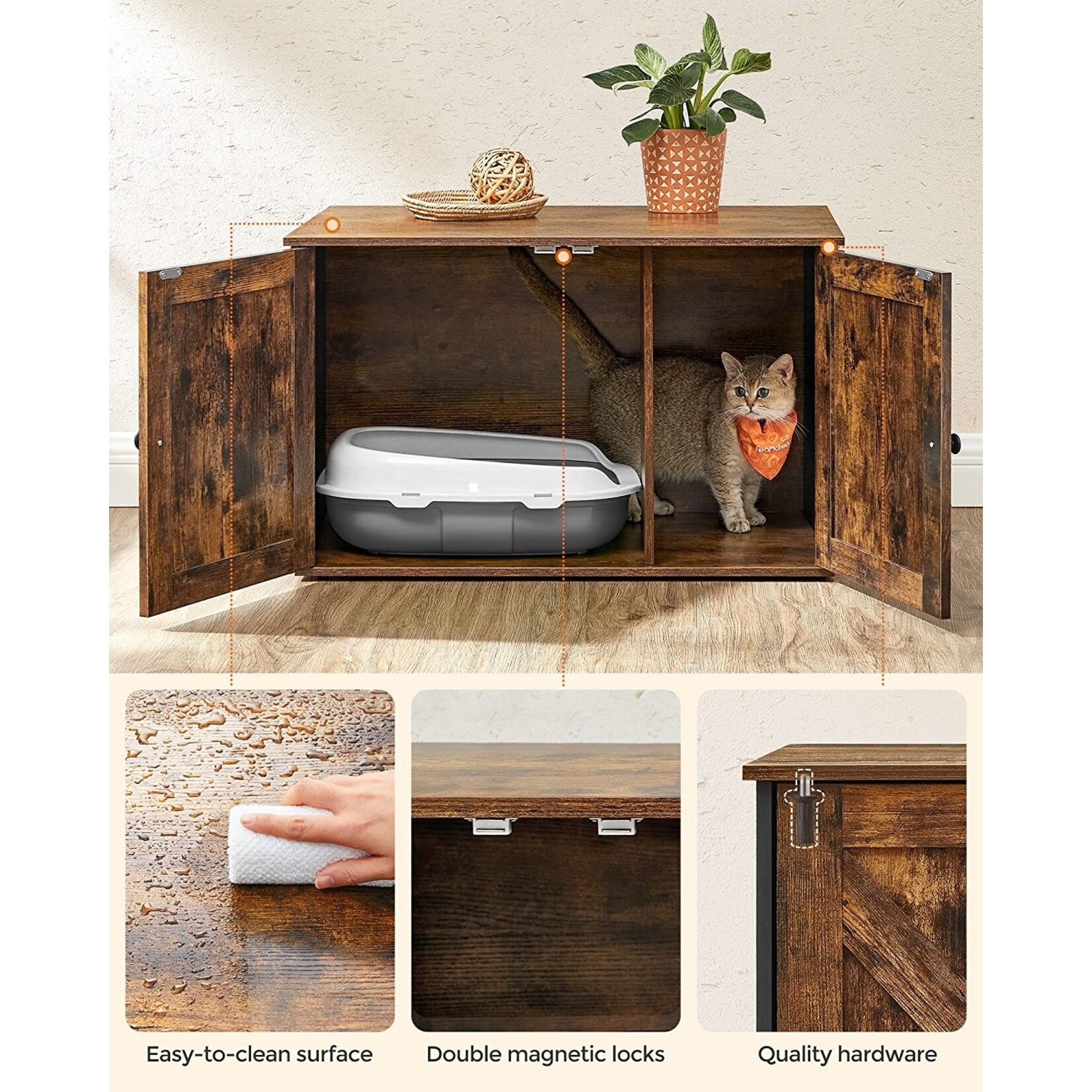 Bobbel Home Bobbel Home - Wooden cat house - Incl. 2 doors - Litter Box - Vintage - Industrial - Black/Brown