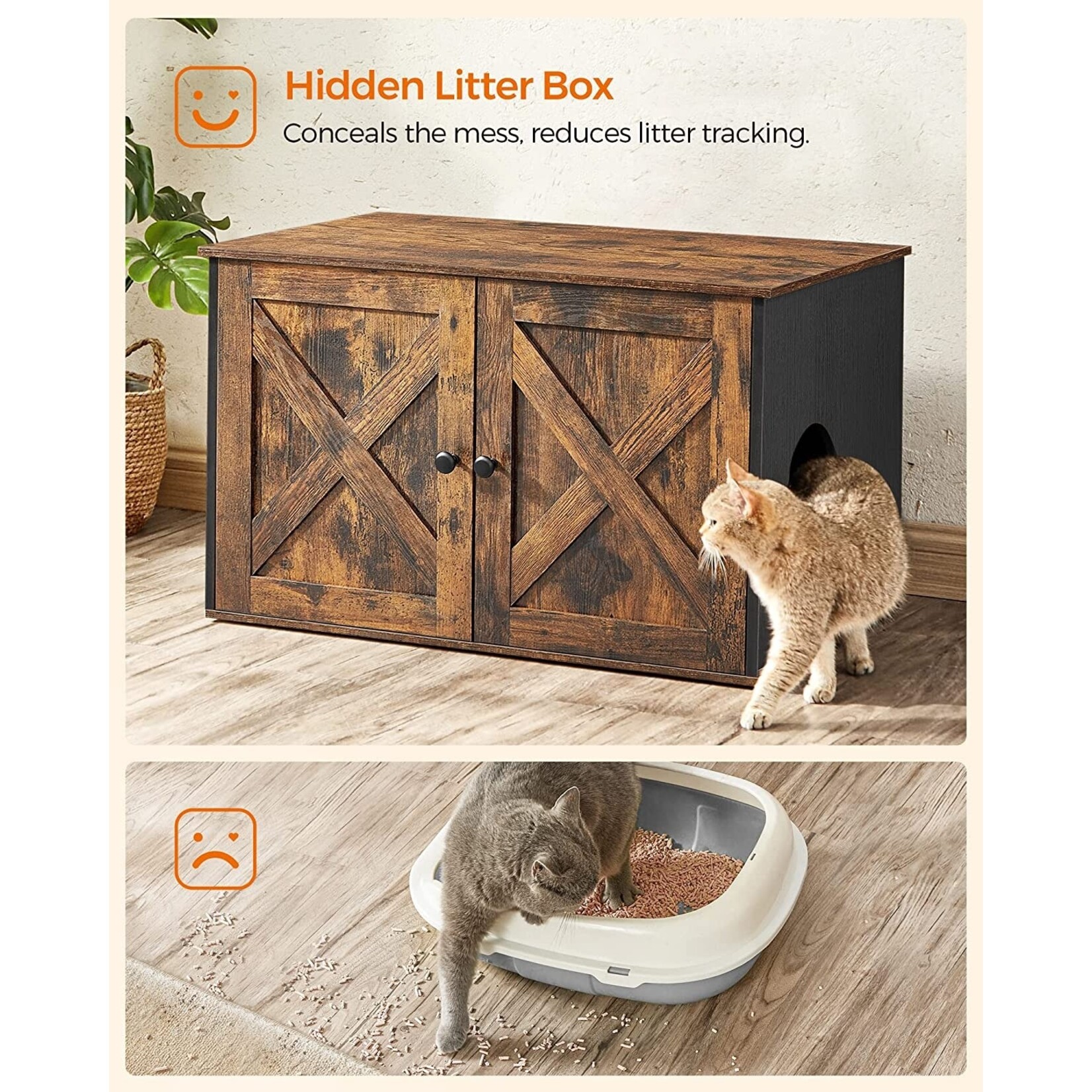 Bobbel Home Bobbel Home - Wooden cat house - Incl. 2 doors - Litter Box - Vintage - Industrial - Black/Brown