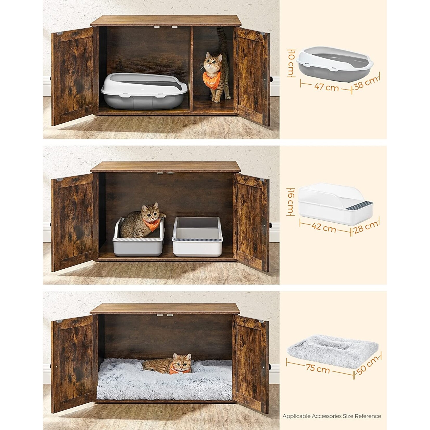 Bobbel Home Bobbel Home - Wooden cat house - Incl. 2 doors - Litter Box - Vintage - Industrial - Black/Brown